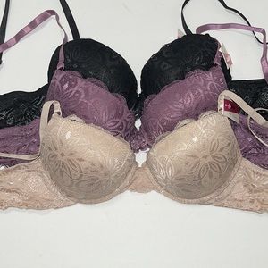Bundle 3 Pieces Push Up Padded Plunge T- Shirt Underwire Bra. NWT